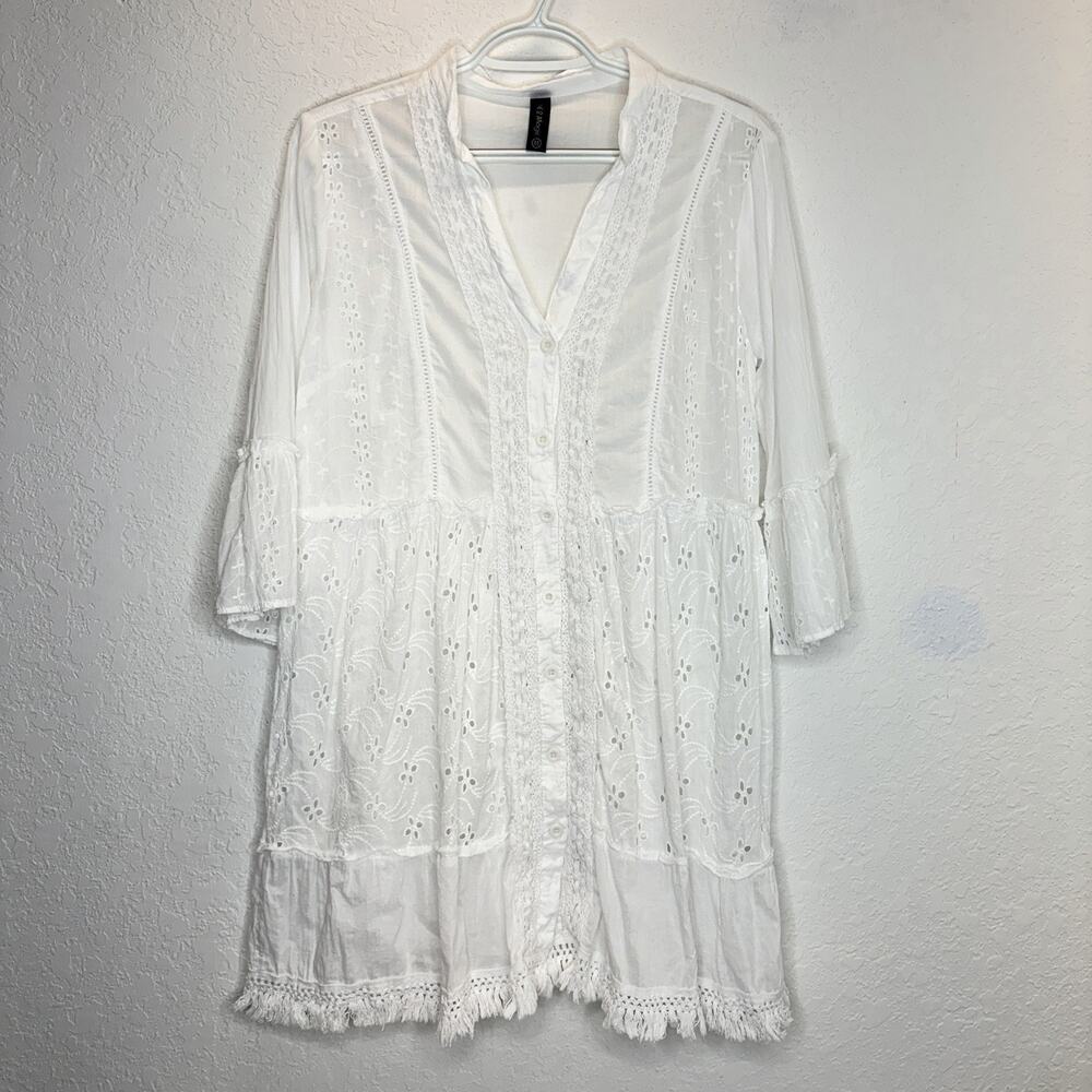 Me 2 Magic Tunic Dress White Cottage Size M 100% cotton bohemian, summer, spring